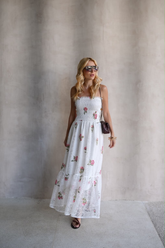 VESTIDO LONGO RENDA BORDADA C/LASTEX